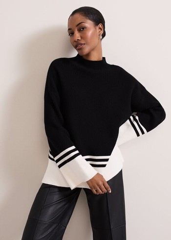 Phase Eight Kayleigh Chunky Boxy Striped Knitwear Black/White Australia | WI4789506